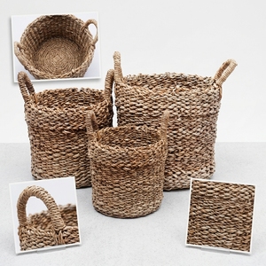 Ensemble de paniers de rangement en écorce de bananier naturelle, tressage épais, poignée en forme d'arche, pot cylindrique, décoration artistique pure pour la maison, artisanat - Product Image 2