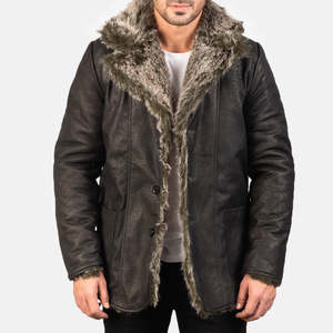 Furlong Formal Goth Coat Black Leather Long Slim Trench Overcoat Lapel Collar Hood Knitted Fabric Casual Print Button Autumn - Product Image 1