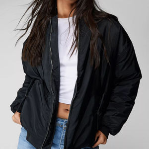 Amriss Custom Women's Trendy Baggy Bomber Chaquetas Transpirable Liso Teñido Prendas de abrigo Ropa de moda Fabricante de Bangladesh - Product Image 5