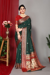 Meilleur exportateur, nouveau design tendance, sari en soie Paithani Maruti Fashion MF505, tissage Meenakari, bordure contrastée, tissage Zari - Product Image 2