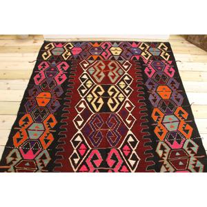 Alfombra Turca Vintage de 5.3x9.6 pies (161x292 cm), Alfombra Sólida Roja y Azul - Product Image 3