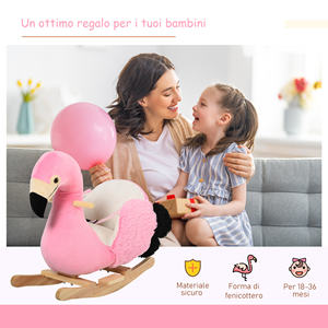 HOMCOM-Cheval à bascule rose, flamant rose en bois pour enfants à partir de 18 mois, avec ceinture de sécurité - Product Image 5