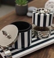 Ensemble de brûleur à encens en bois de santal noir et blanc à rayures de luxe avec plateau Porte-bakhoor pour cadeaux du Ramadan Décoration de maison du Moyen-Orient