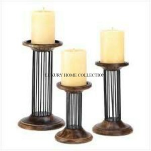 Lot de 3 bougeoirs décoratifs en métal, fer et bois pour table Tendance Bougeoir très exigeant Bougeoir Offre Spéciale - Product Image 1