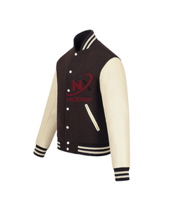 Veste en laine personnalisée NoorX Sports, style varsity, respirante, coupe-vent, poignets côtelés, boutons pression, broderie de logos en option - Product Image 3