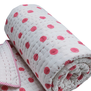 Top Handmade Cotton Bedspread <b>Set</b> Polka Dot Print Kantha Quilt Light Weighted Queen Size Throw <b>Bedding</b> - Product Image 1