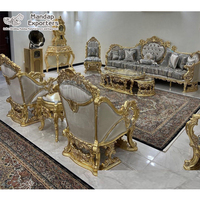 Ensemble de canapés de salon en teck de style italien moderne luxueux 7 places, achat en gros, ensemble de canapés en bois sculpté à la main avec table d'appoint