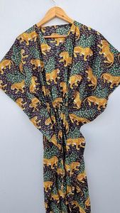 Túnica caftán de algodón 100% para mujer, hecho a mano estilo bohemio, vestido informal de tamaño libre ecológico - Product Image 3