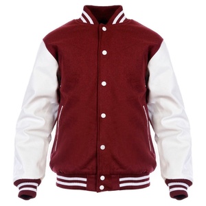 Chaqueta de lana de béisbol Varsity Letterman Bomber y mangas de cuero genuino - Product Image 3
