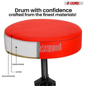 5 Core Drum Throne 3 Thick <b>Padded</b> Memory Foam Comfortable Drummer <b>Stool</b> 330Lb Capacity Adjustable - Product Image 4