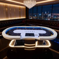 Table de jeu de poker professionnelle en bois de luxe de 8 pieds pour 10 joueurs, avec lumière LED et RFID, pour le blackjack, le casino, le Texas Hold'em