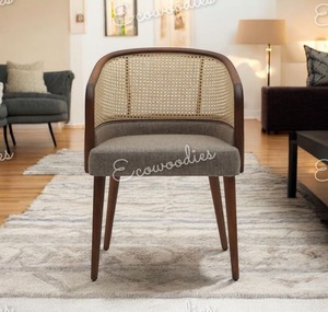 Classic Design Sleek Wingback Style Wicker Backrest <strong>Chair</strong> With Armrest Soft Foam Padding Seat Rattan Wood <strong>Chair</strong> For Living Room - Product Image 3