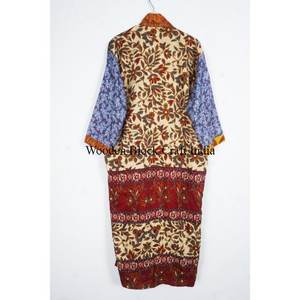 Women's Indian Silk Sari <b>Kimono</b> Elegant Floral Long Sleeve Dressing Gown Duster <b>Jacket</b> Wholesale Summer Sleepwear - Product Image 5