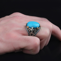 Bague en argent sterling 925 pour homme, sertie de pierres précieuses, taille ovale, turquoise, style vintage, pour mariage ou fête, avec logo personnalisé, vente en gros
