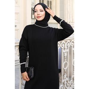 Vestido Maxi de Punto Negro 6150 con Detalles de Piedras - Casual, Elegante y Moderno para Club, Noche, Invitadas de Boda, Citas, Largo hasta el Suelo, Tejido No Tejido - Product Image 2