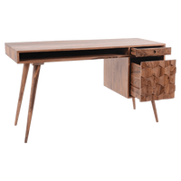 Bureau de travail moderne et durable en bois avec rangement à panneaux hexagonaux et design élégant à pieds en T pour la maison ou le bureau
