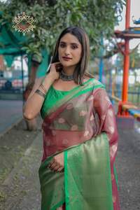 Hilo de seda de diseñador, tejido a mano, suave, con todo el trabajo, contraste, diseñador de borde, moda de fiesta - Product Image 6