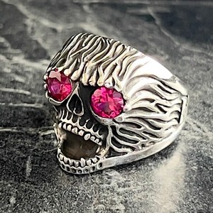 Handmade Men's Gothic Skull <b>Ring</b> Cool Biker Skeleton Design with Oxidized Detail Extraordinary <b>Crystal</b> <b>Ring</b> for Boys - Product Image 3