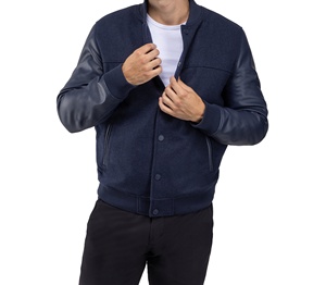 Chaqueta Bomber Casual de Lana para Hombre con Mangas de Cuero, Parche Bordado, Diseño Estilo Béisbol Urbano, Producto Más Vendido - Product Image 1