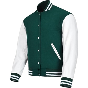 <b>Men</b> Classic Forest Green and <b>White</b> Varsity <b>Jacket</b> Authentic Athletic Letterman Bomber with Contrast Sleeves - Product Image 3