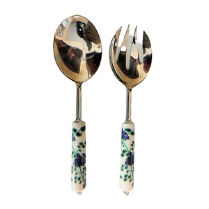 Service de couverts de cuisine vintage moderne et écologique, 12 pouces, en corne de buffle, avec poignées en laiton, cuillère et fourchette - Product Image 2