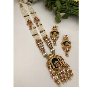 Conjunto de Collar y Aretes de Perlas Chapadas en Oro de Diseño de Alta Calidad, Estilo Polki, para Bodas, Colección para Mujer - Product Image 1