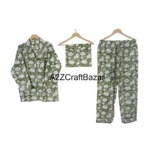 Wholesale Stylish Eco-friendly Indian 100 % Pure Cotton Pajamas Set Unique Hand-Printed <b>Nightwear</b> Set Fashionable For Females - Product Image 1