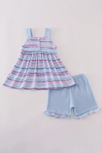 ชุดเซ็ตเสื้อผ้าเด็กผู้หญิงลายปักลายปลาเงือกสีม่วงเก๋ไก๋ พร้อมกางเกงขาสั้นระบาย  ODM ชุดฤดูร้อนน่ารักสองชิ้น เสื้อและกางเกงเข้าชุด - Product Image 5