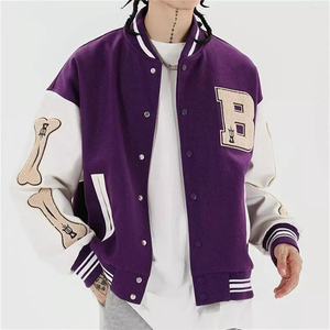 Personalizado de gran tamaño de chenilla bordado Universidad Bomber béisbol Varsity Chaqueta estilo Letterman cierre de cremallera recubierto - Product Image 2