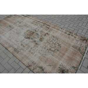 Turkish Vintage Large Rug 4.5x9.1 ft, <b>Brown</b> Check Rug <b>Wool</b> - Product Image 4