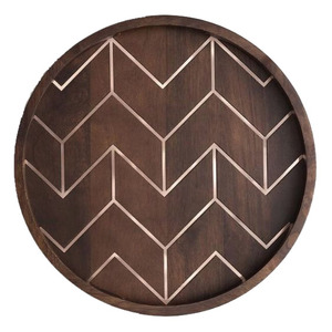 Plateau de service rond en bois naturel en gros, plateau de présentation en bois d'acacia avec logo personnalisé imprimé, slogan pour mariage et restaurant - Product Image 4