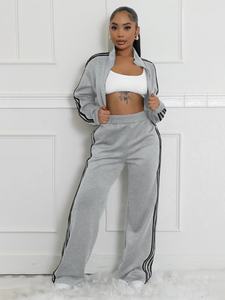 Conjunto Deportivo de Invierno para Mujer de Alta Calidad, con Cremallera, Pantalones Holgados de Cintura Alta Elástica y Top, Dos Piezas - Product Image 4