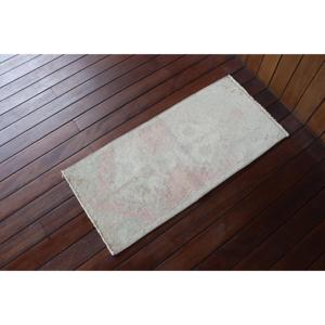 Alfombra Turca Pequeña de 1.6x3.2 pies (48x99 cm), Alfombra Vintage Blanca con Diseño de Puntos - Product Image 2