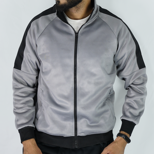 Chaqueta deportiva personalizada con cremallera completa para hombre al por mayor, diseño de panel de contraste, prendas de vestir exteriores informales de punto de poliéster transpirable para Fitness, OEM y ODM - Product Image 2
