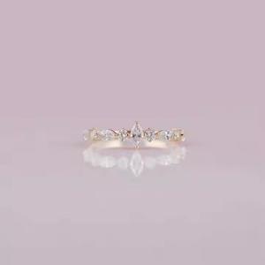 Handmade Design Women's Trendy Gold Engagement <b>Ring</b> with Lab Grown Marquise & Cut Diamond Bezel Setting for Parties Gifts - Product Image 1