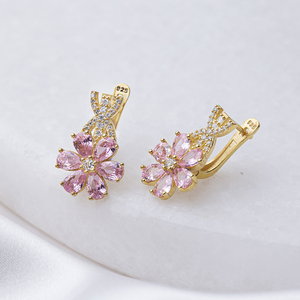 Cuarzo Rosa CZ piedra flor diseño colgante pendiente 925 Plata turca joyería al por mayor - Product Image 4