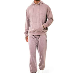 Ensemble de jogging unisexe en coton respirant pour homme, avec capuche, effet délavé, qualité supérieure, fabriqué en usine, prix raisonnable - Product Image 1