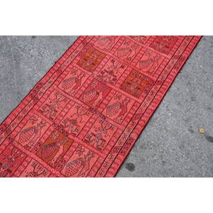 Alfombra turca de lana tradicional roja Vintage de 2,5x9 pies, diseño de retazos de área grande, alfombras abstractas de látex de 10mm para habitación de pasillo - Product Image 5