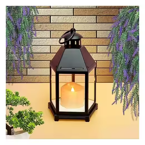 Linternas de decoración navideña Linternas de metal de gran venta con vidrio especial para velas, con diseños de metal coloridos tradicionales - Product Image 1