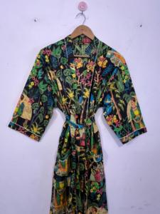 Nouvelle robe kimono en coton à motif avant, robe de bain à imprimé oiseau, robe longue bohème à enrouler - Product Image 2