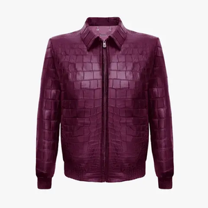 Dernier modèle Veste en cuir pour homme en relief python serpent Veste en relief crocodile fournisseur logo personnalisé - Product Image 5
