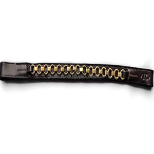 Banda de cuero para cejas de caballo, banda de alta calidad de color negro, inglés, cosido a mano con cadena de latón plateado y dorado en todos los tamaños personalizados - Product Image 4