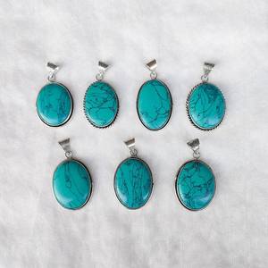 พลอยเทอร์ควอยส์แบบทิเบตอัญมณีทรงหลวมจี้แบบมีฝาปิด925แข็งเครื่องประดับแฟชั่นทำมือ - Product Image 3