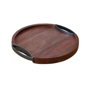 Set Serving Tray Metal Handle with Gold Finishing Wooden Tray Serving <b>Bamboo</b> Breakfast Handmade for <b>Coffee</b> <b>Table</b> - Product Image 3