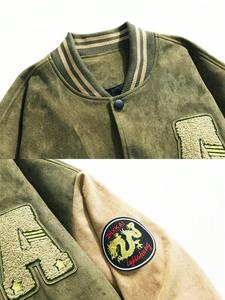 Chaqueta con capucha de béisbol universitario de dos tonos para hombre 100% algodón sensación cuerpo arena mangas Vintage Varsity prendas de vestir exteriores ropa de calle ropa de invierno - Product Image 3