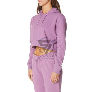100% Cotton Sport Fitness Cropped Hoodies for <b>Women</b> Jogger Crop Top - Product Image 4