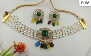 Ensemble de bijoux tendance collier et boucles d'oreilles en laiton indien avec onyx pour mariage/fête/anniversaire dans un style indien/pakistanais - Product Image 2