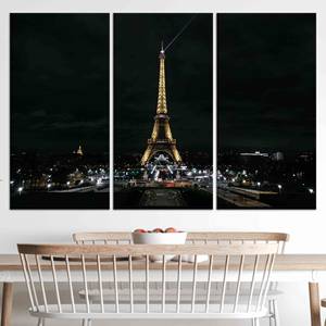 Lienzo impreso con vista nocturna de la Torre Eiffel: obra de arte de elegancia urbana, JUEGO DE 3 LIENZOS - Product Image 1