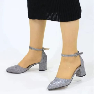 Chaussures pour femmes, talons bas, chaussures décontractées en platine, argentées, 5 cm, sherry, 40-43, fabriquées en Turquie - Product Image 1