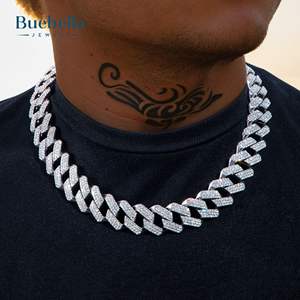 Hip Hop 19mm Prong 18K Chapado en oro Collar de cadena de eslabones cubanos 925 Diamante de plata y VVS Moissanite Joyería para hombres - Product Image 1